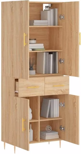 Berkfield Home Sonoma Oak Highboard in Brown, W/D/H: 69.5 x 34 x 180 cm