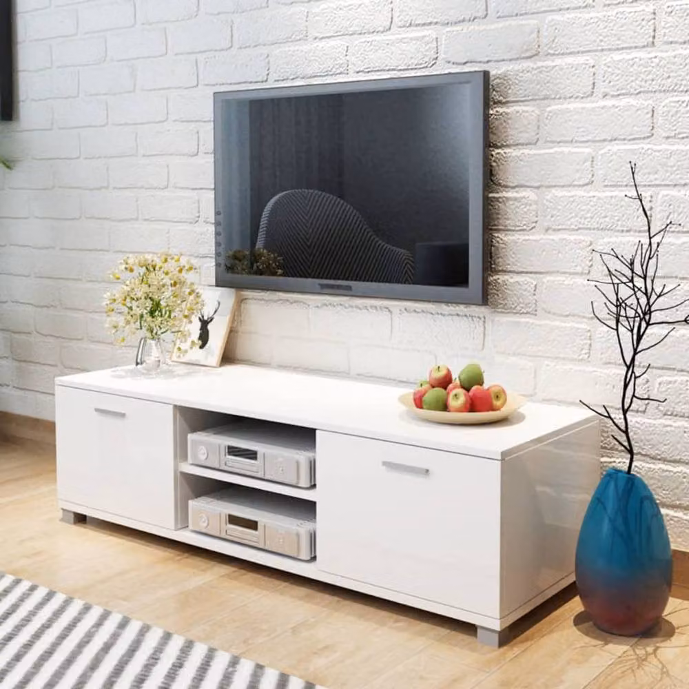 Berkfield Home Modern High-Gloss White TV Cabinet W/D/H: 140 x 40.3 x 34.7 cm – 2