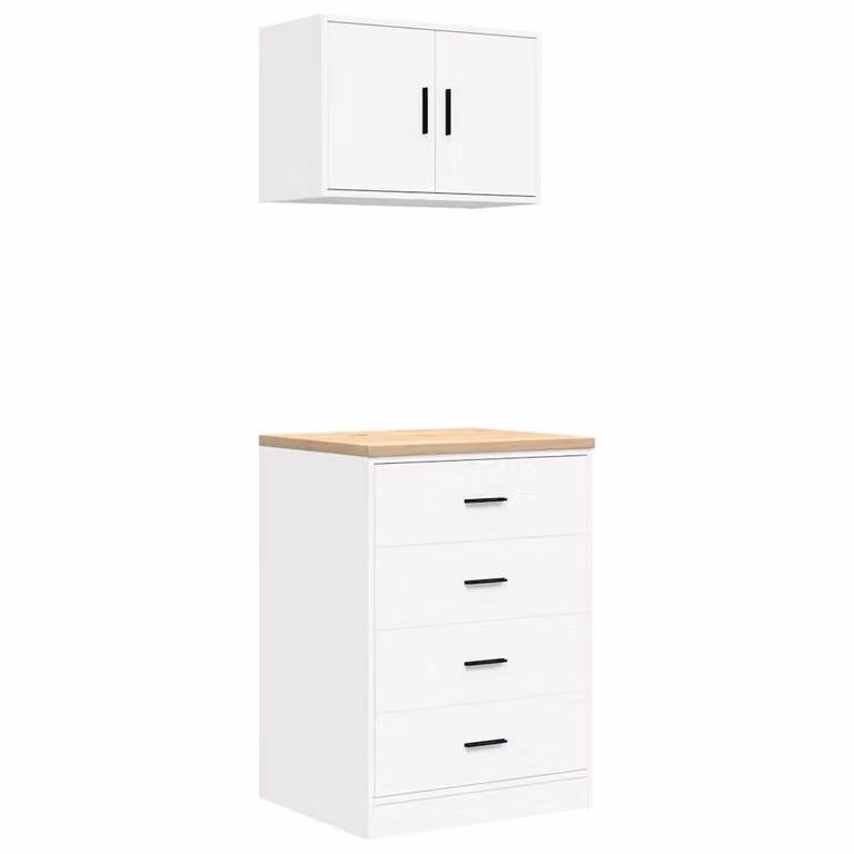 Berkfield Home Wall Mounted Garage and Workshop Cabinets, 2 Piece Set, White Engineered Wood