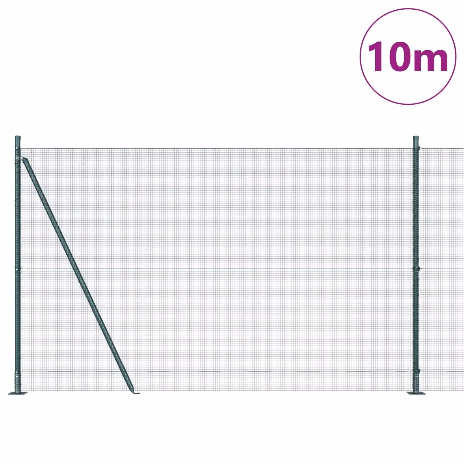 Berkfield Home Green Steel Welded Wire Fence with 7 Flanged Posts, H: 1.6 m, W: 10 m – 3