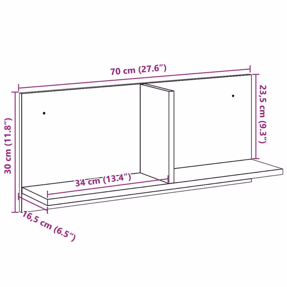 Berkfield Home Wall Mounted Cabinet in Black Matt MDF, W: 70 cm, D: 16.5 cm, H: 30 cm – 4