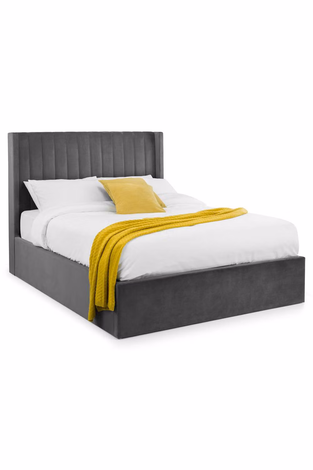 Julian Bowen Langham Grey Velvet Upholstered Ottoman Storage Bed, W/D/H: 200 x 160 x 218 cm – 4