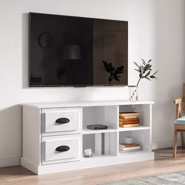 Berkfield Home Modern TV Cabinet in High Gloss White, W/D/H: 102 x 35.5 x 47.5 cm – 1