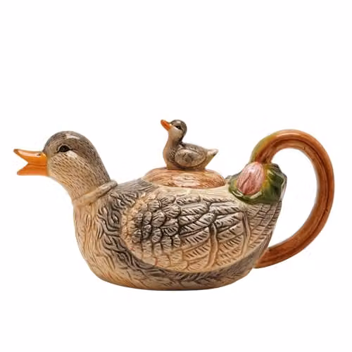 Widdop and Co Brown Ceramic Duck and Duckling Teapot