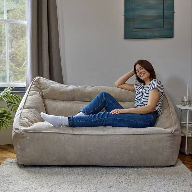ICON Giant Chenille Bean Bag Floor Sofa in Natural Beige and Yellow