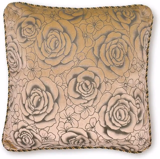 Intimates Flock Rose Square Velvet Cushion in Multicolour Beige and Orange
