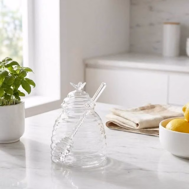 Garden Greatness Transparent Glass Frasco Honey Jar with Dipper