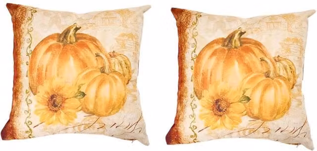 Living and Home Set of 2 Rustic Autumn Pumpkin Themed Square Throw Pillows, Orange and Multicolour, W/D/H: 45 x 45 x 45 cm