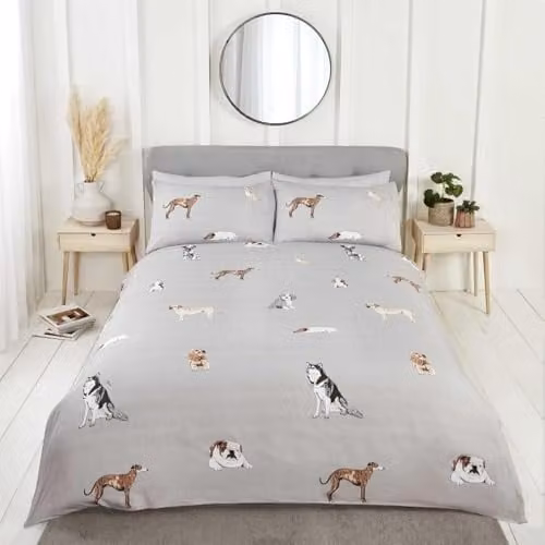 Rapport Home Paws & Tails Animal Print Reversible Microfibre Duvet Cover Set with Pillowcase, Grey, W/D/H: 135 x 200 cm and 50 x 75 cm