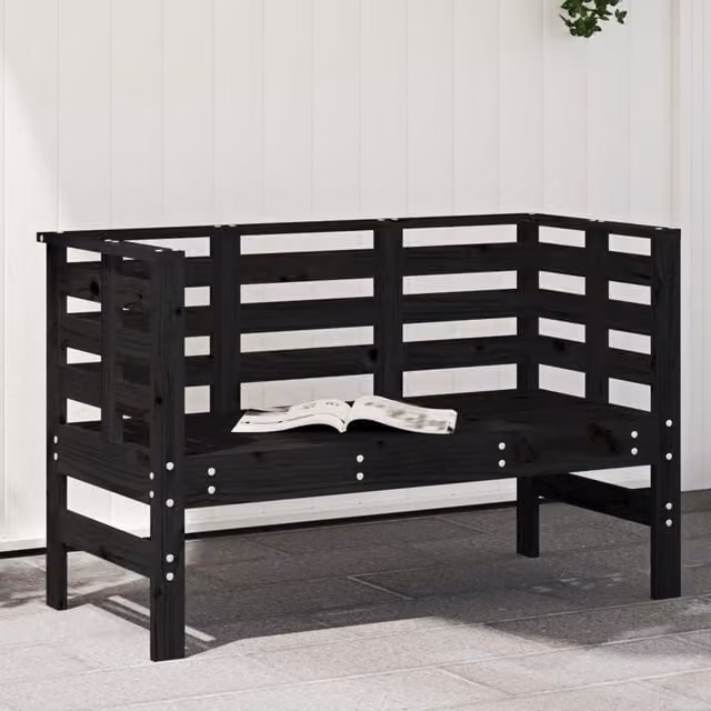 Berkfield Home Rustic Solid Wood Pine Garden Bench in Black, W/D/H: 111.5 x 53 x 71 cm