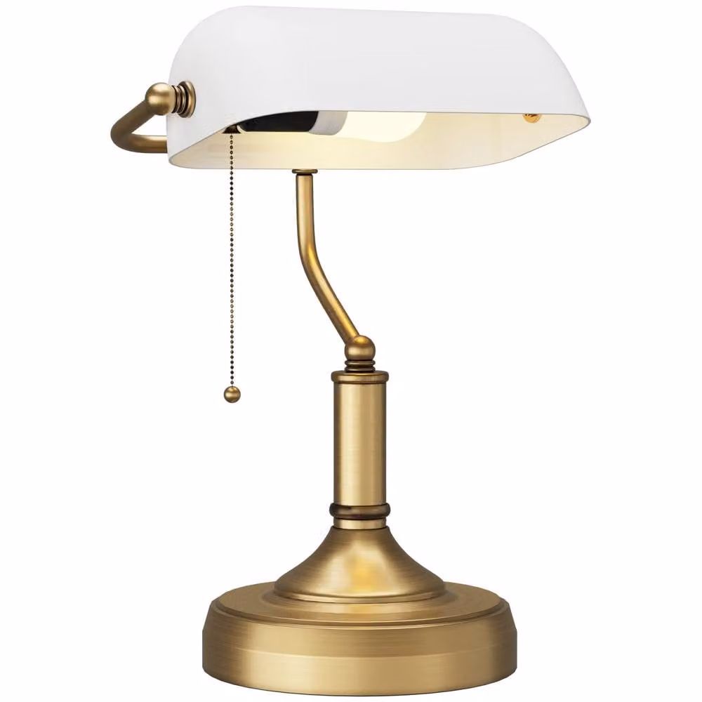 Wyld Haus Yori Bankers Desk Lamp with White Glass Shade and Bronze Tone Base, H 39 cm x W 17.5 cm x D 17.5 cm – 2