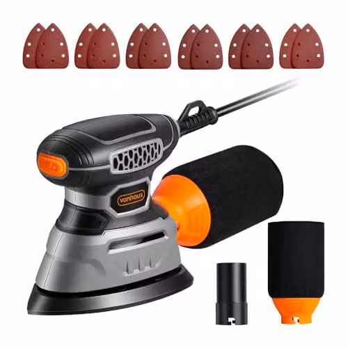 VonHaus 140W Detail Palm Sander in Grey and Orange – 1