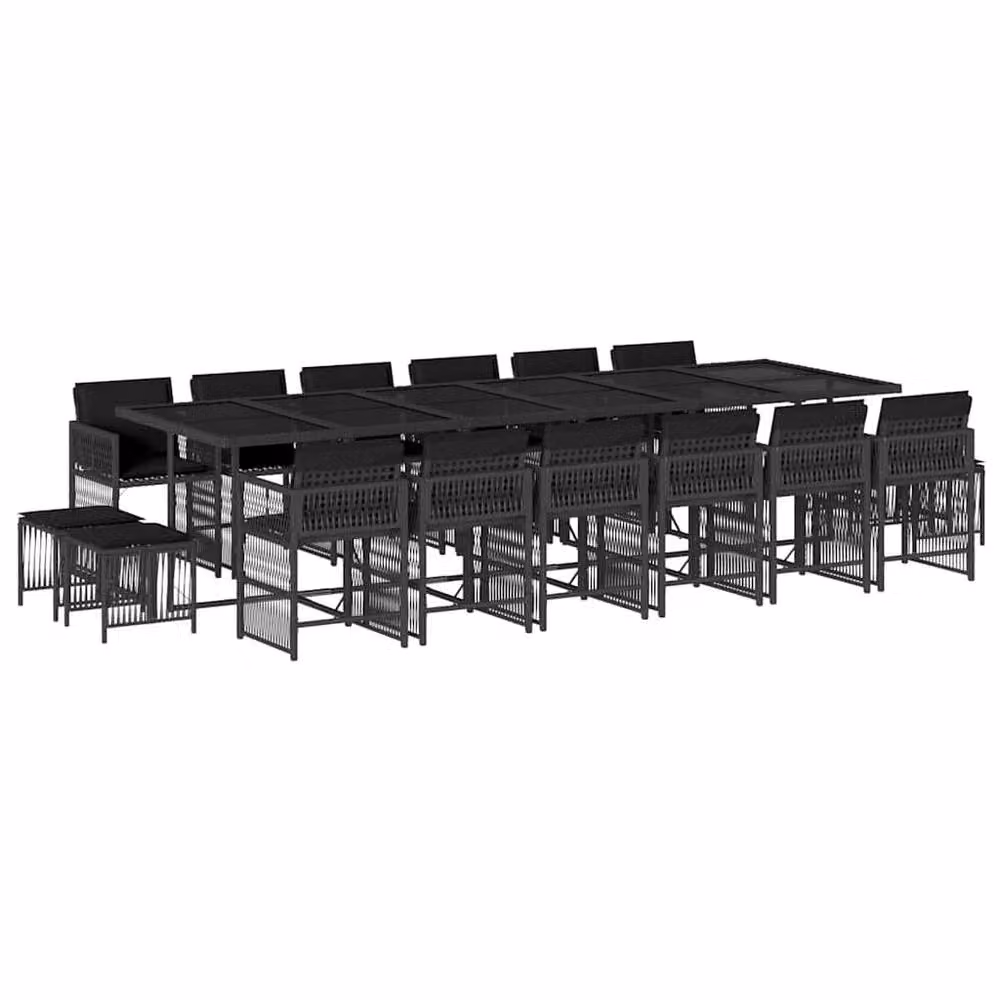 Berkfield Home 17 Piece Black Poly Rattan Garden Dining Set with Cushions – 2