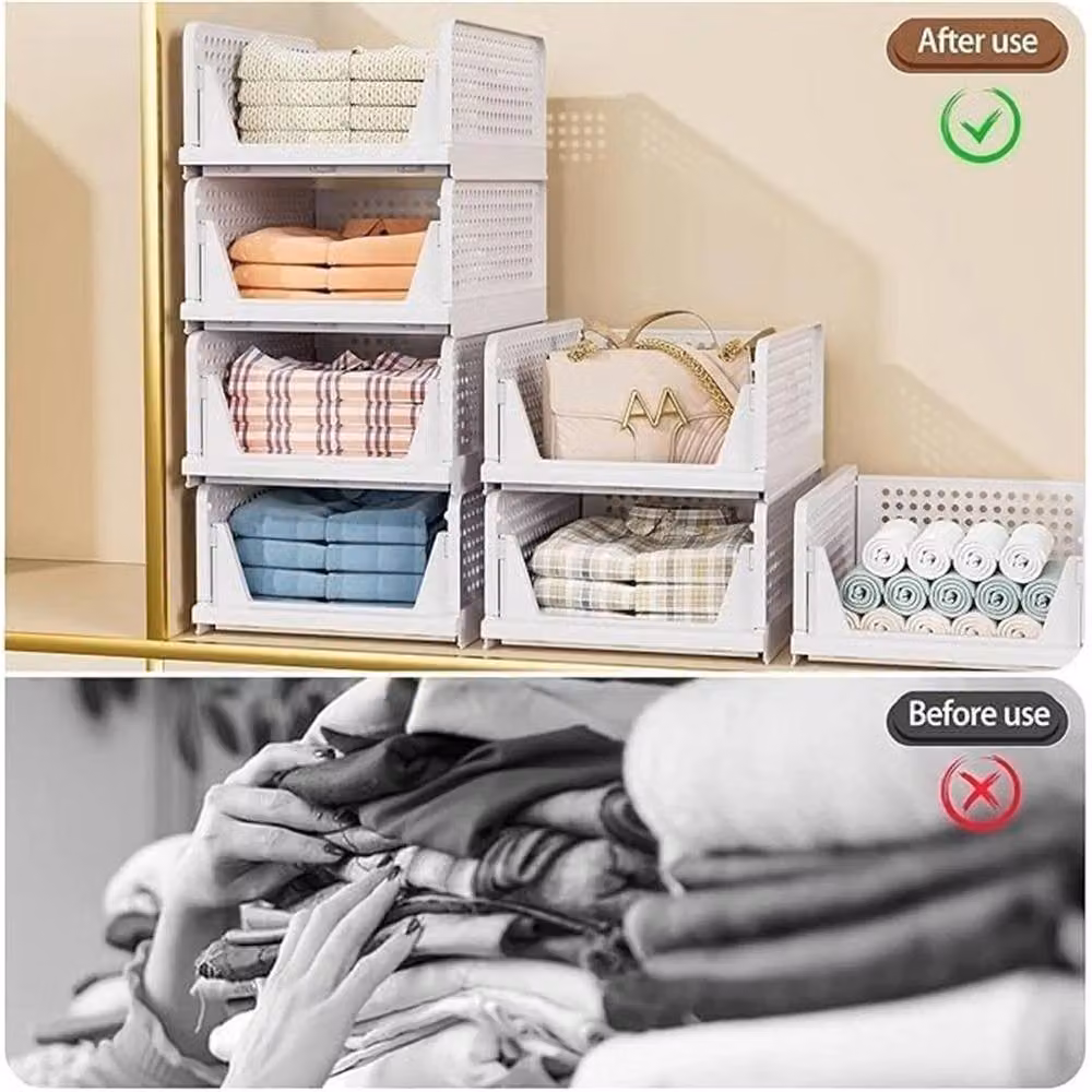 SPETLEK 4 Pack White Plastic Mesh Wardrobe Storage Organisers and Stackable Drawer Inserts – 3
