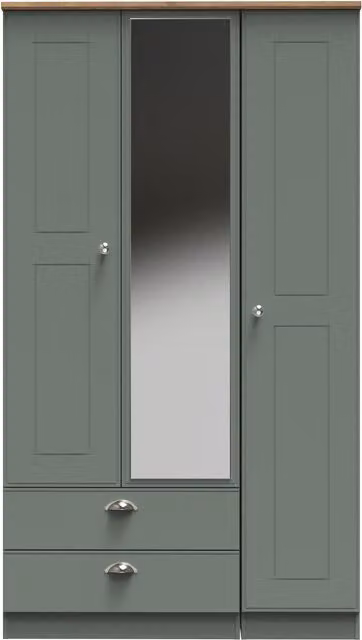 Ready Assembled 2 U Albert Triple Mirrored Wardrobe with 2 Drawers in Pale Green – 1