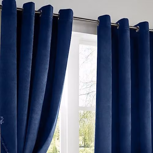 Alan Symonds Blackout Velvet Eyelet Curtains, Pair, Black or Blue – 2