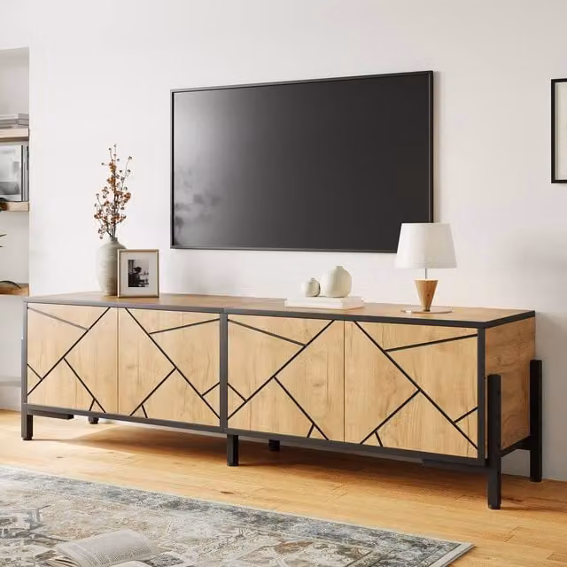Rolipo Industrial Rustic Wood TV Stand Lowboard for 80 Inch TVs, Brown and Black – 1