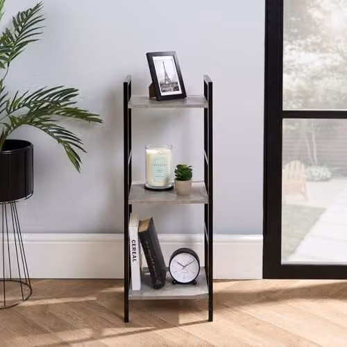 OHS Manhattan 3 Tier Ladder Shelving Unit in Matt Grey, W/D/H: 80 x 24 x 80 cm – 1