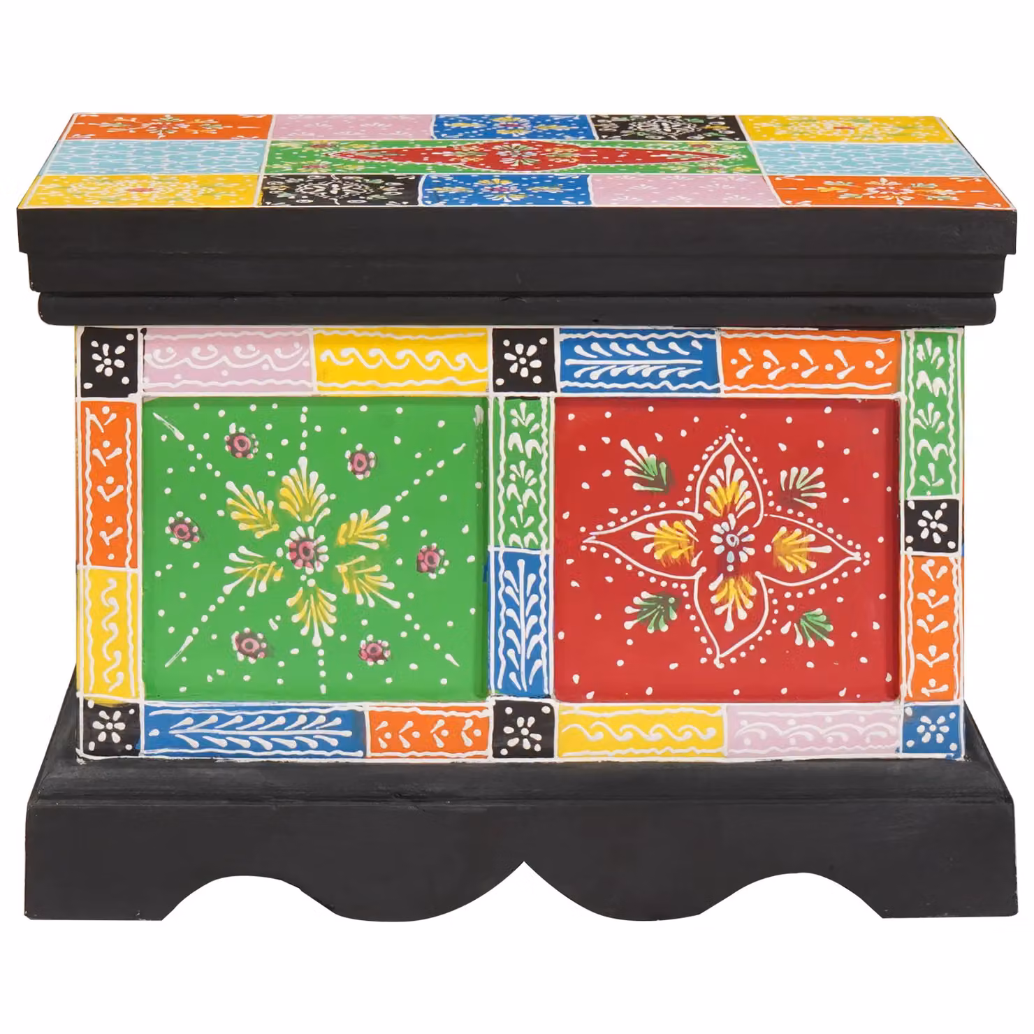 Berkfield Home Multicolour Floral Mango Wood Storage Box W: 40 cm, D: 30 cm, H: 30 cm – 2