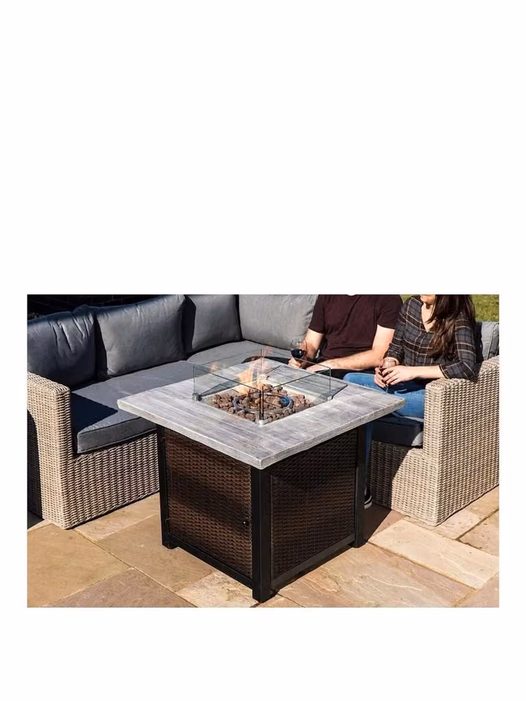 Teamson Home Brown Rattan Outdoor Gas Fire Pit Table