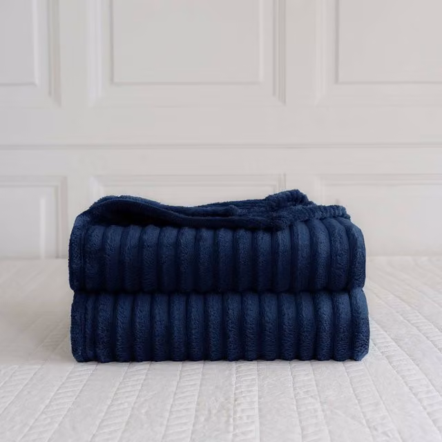 Velosso Blue Striped Velvet Throw Blanket W/D/H: 300 x 300 cm
