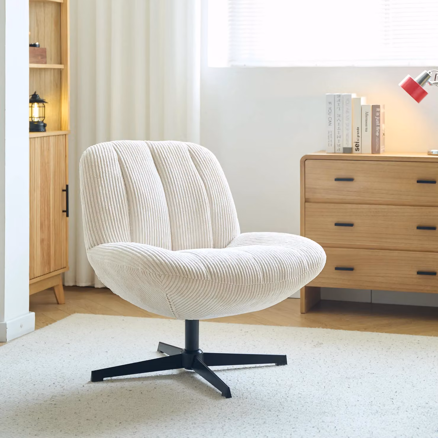 Nordlys Scandinavian Design Swivel Armchair in Beige with Metal Frame and Fabric Upholstery – 2
