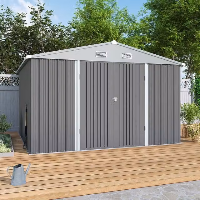 Lifeideas Apex Metal Garden Shed with Roof Vents in Grey and White, W/D/H: 317.6 x 305 x 203.6 cm