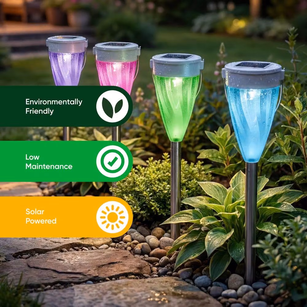 Gardenwize Pack of 4 Colour Changing Solar LED Garden Stake Lights in Multicolour – 4