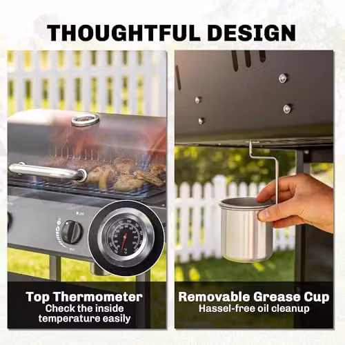 Outsunny Gas Barbecue Grill with Warming Rack, Thermometer and Wheels, Black – 6