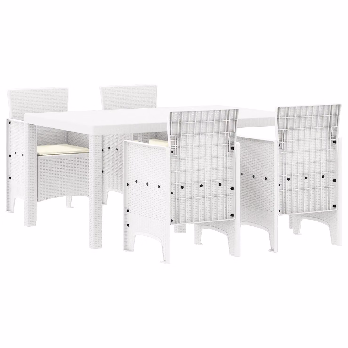 Berkfield Home 5 Piece White Poly Rattan Garden Dining Set with Weather Resistant Cushions – 2