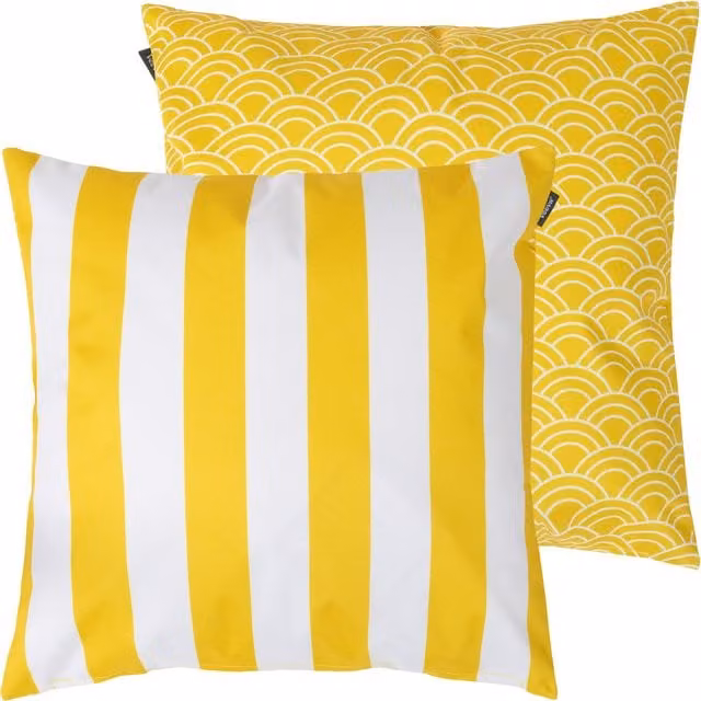 Veeva Set of 2 Yellow Striped Square Outdoor Cushions with Stain Repellent Fabric