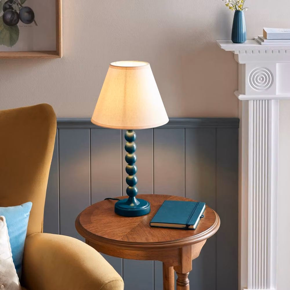 Netlighting Higgledy Blue Table Lamp with Fabric Ivy Shade, Diameter: 25 cm, E14 – 2