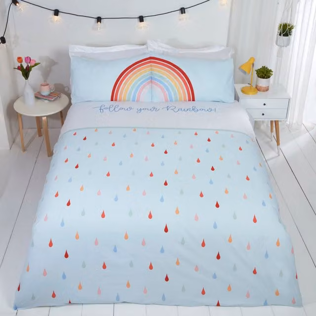 Rapport Home Follow Your Rainbow Polycotton Duvet Cover and Pillowcase Set, Multicolour, W: 140 cm, H: 200 cm