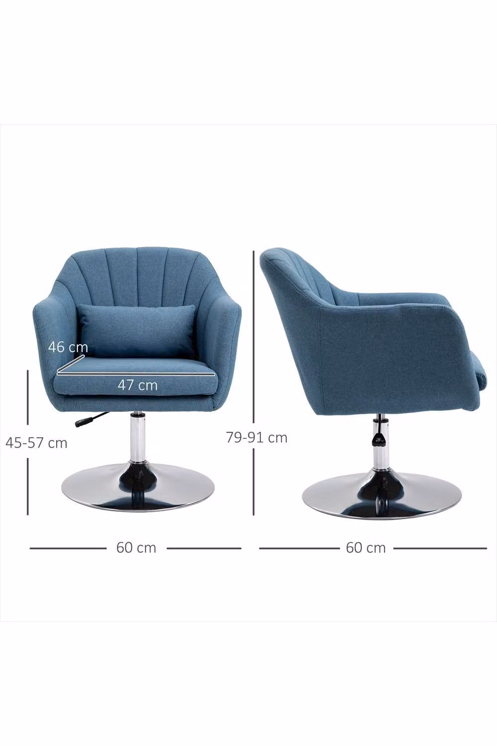 ERGOVEXA Blue Linen Fabric Swivel Accent Chair with Armrests and Metal Frame, H 91 cm x W 60 cm x D 60 cm – 2