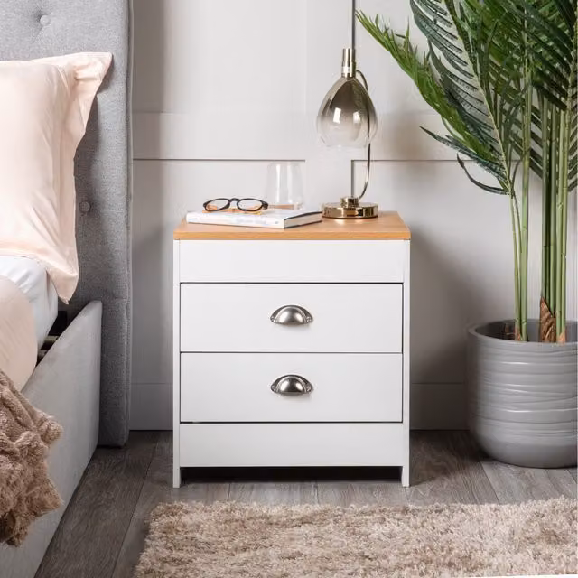 Home Treats Modern White Wood and Metal Bedside Table
