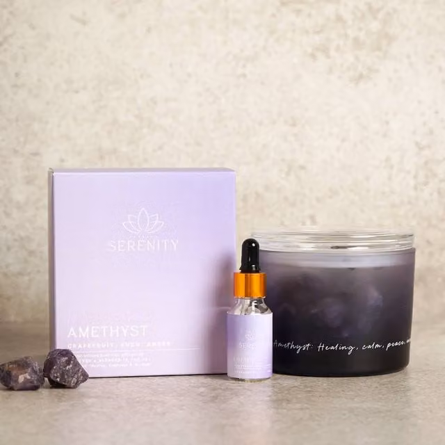 Serenity Amethyst Crystal Reed Diffuser and Oil in Purple with Fruity and Fresh Scents