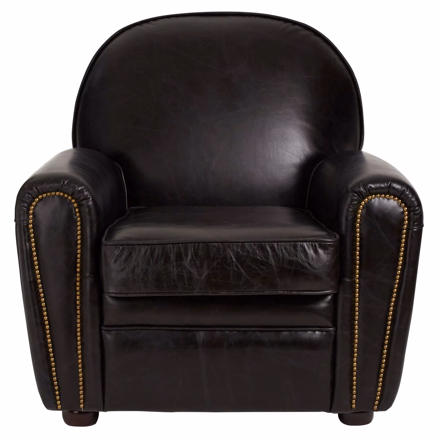 Orsina Black Leather Classic Armchair with Walnut Wood Frame – 2