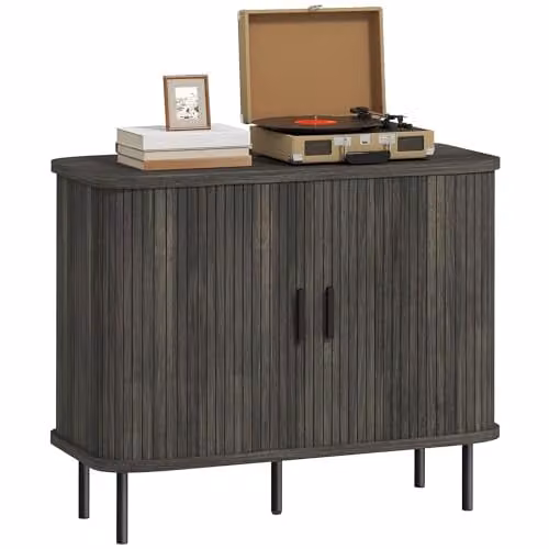 HOMCOM Mid-Century Modern Grey Sideboard Storage Cabinet with Metal Legs