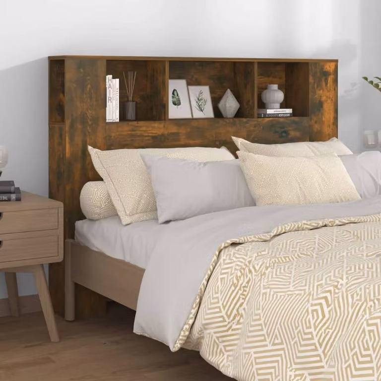 Berkfield Home Smoked Oak Headboard Cabinet in Brown, W: 140 cm, D: 18.5 cm, H: 104.5 cm