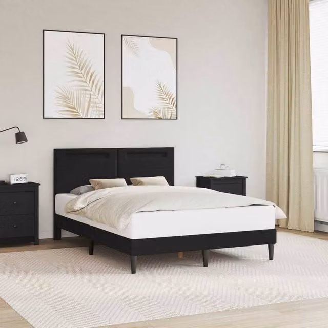 Berkfield Home Black Faux Leather Bed Frame with LED Strip Lights and USB Charging Port, W: 135 cm, L: 190 cm