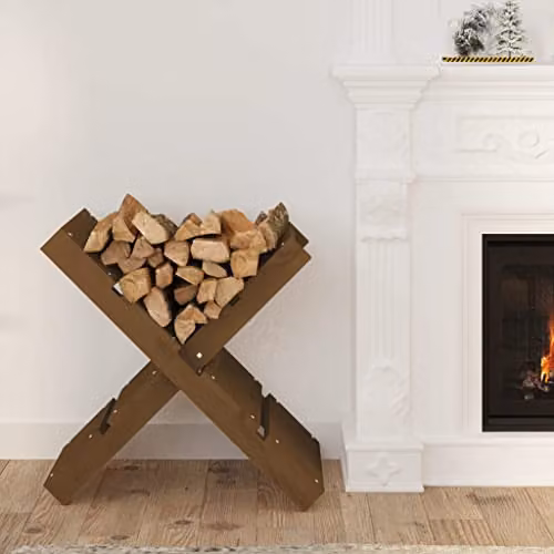 vidaXL Rustic Solid Pine Wood Log Holder, Honey Brown, W: 47 cm, D: 39.5 cm, H: 48 cm