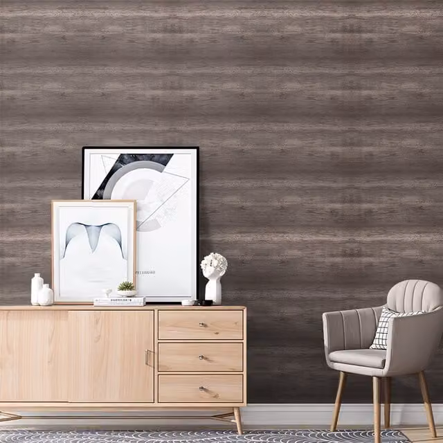 Komore Self Adhesive Rustic Wood Effect Vinyl Wrap in Brown Plank Design