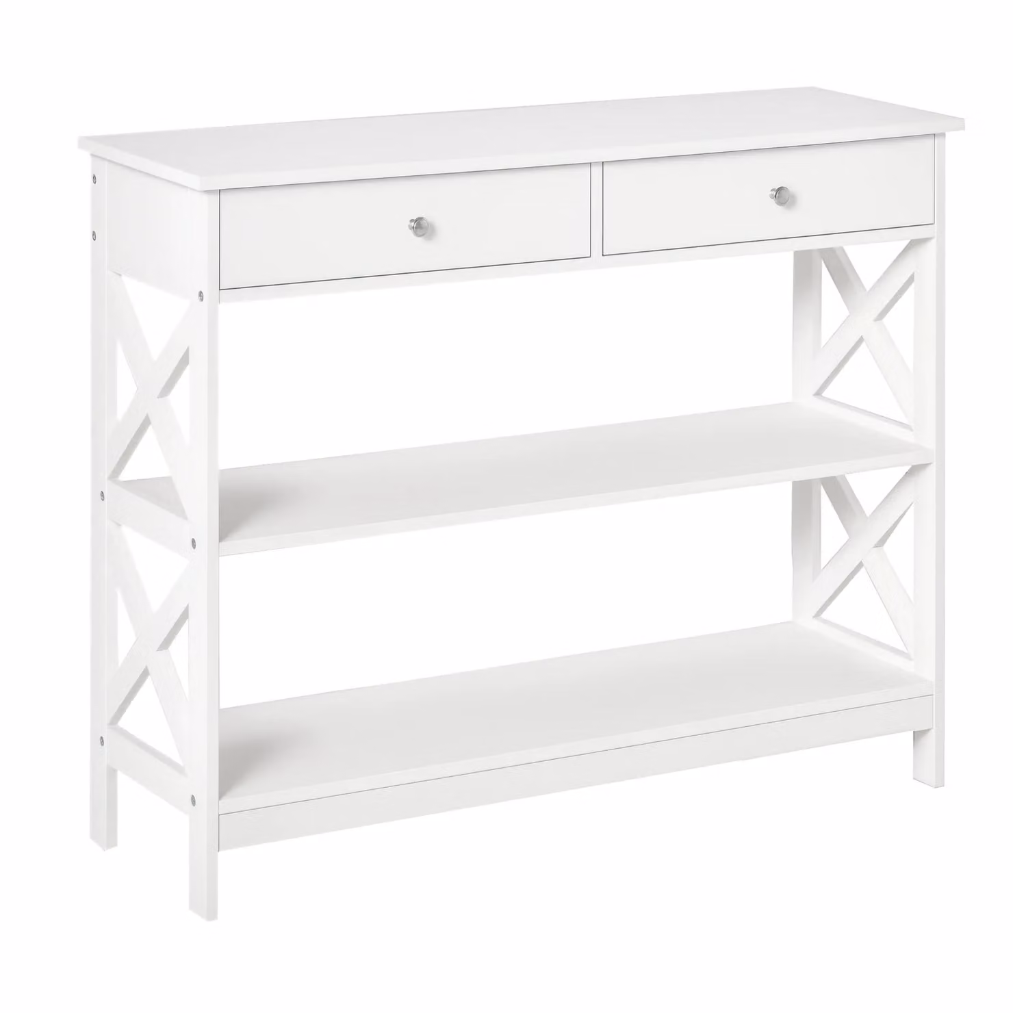 HOMCOM Modern White Hallway Side Table with Shelves and Drawers – 2