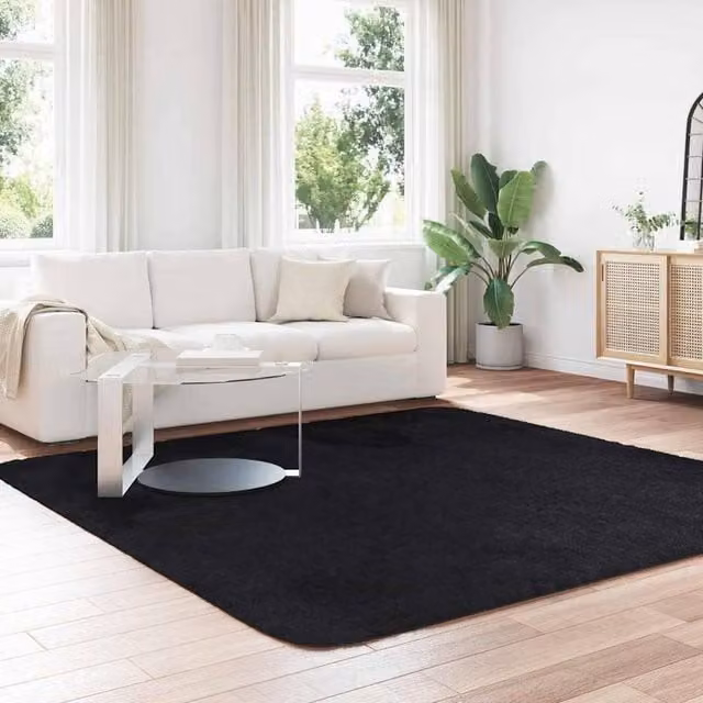 Berkfield Home NAVARRA Shaggy High Pile Rug, Black, W/D: 240 x 240 cm – 1