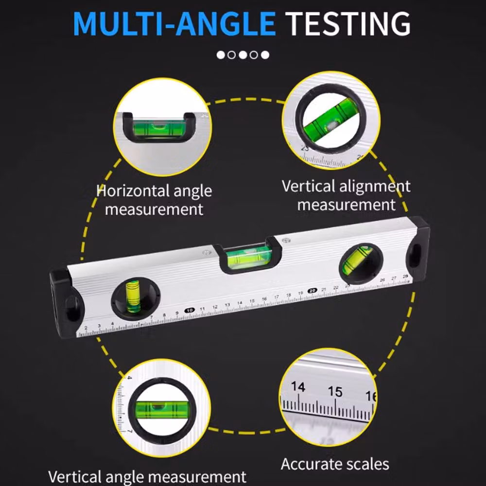 Hinsinc Magnetic 3 Piece Builders Spirit Level Set in Silver, Lengths: 300 mm, 600 mm, 1000 mm – 3