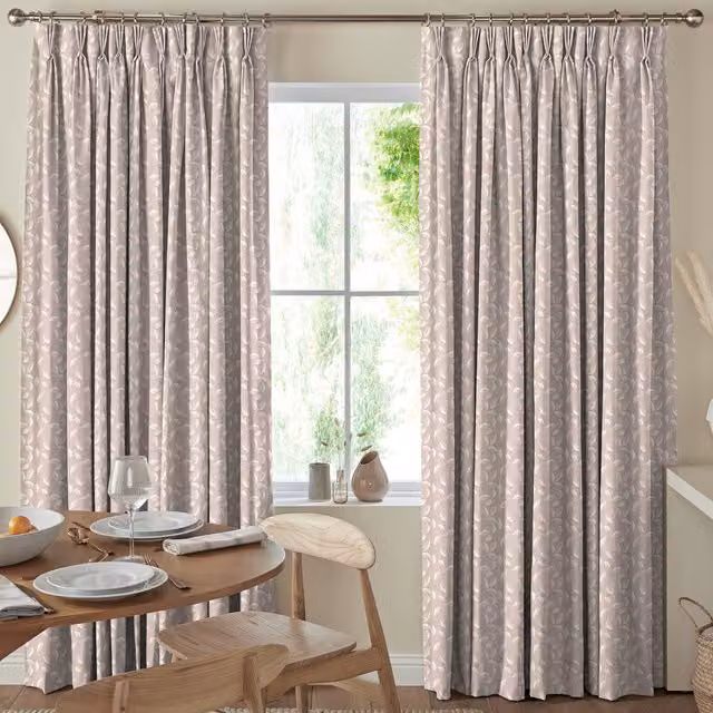 Simply Collection Leaf Vine Made to Measure Blackout Floral Fabric Curtain Panel in Pink and Beige