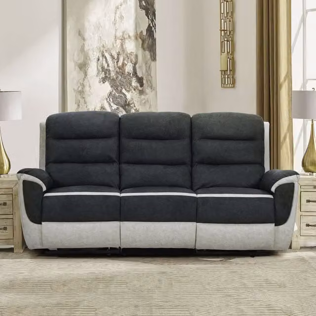 Comfy Living Two Tone Fabric Recliner Set in Grey, including 3 Seater Sofa, 2 Seater Sofa and Armchair
