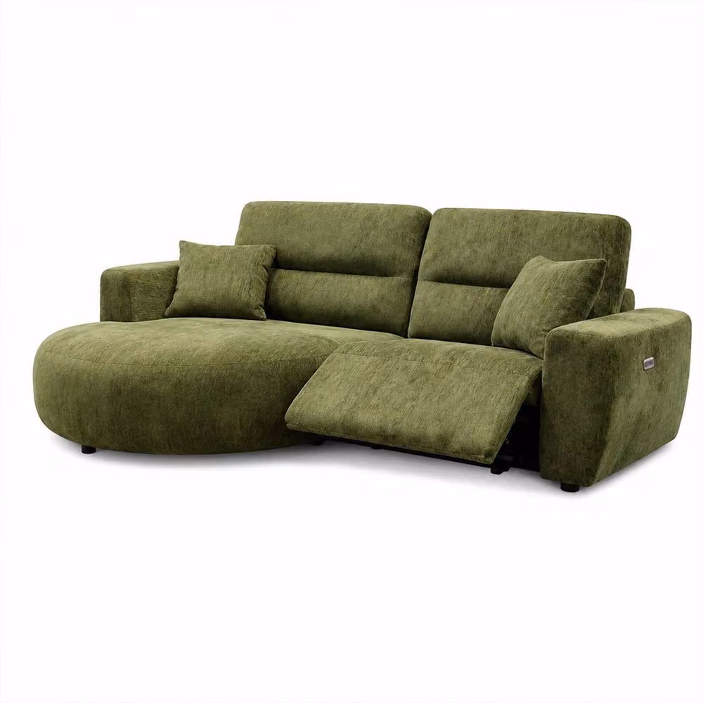Furnishings For Less UK Denton Green Left Hand Electric Recliner Chaise Sofa in Green Chenille Fabric – 2