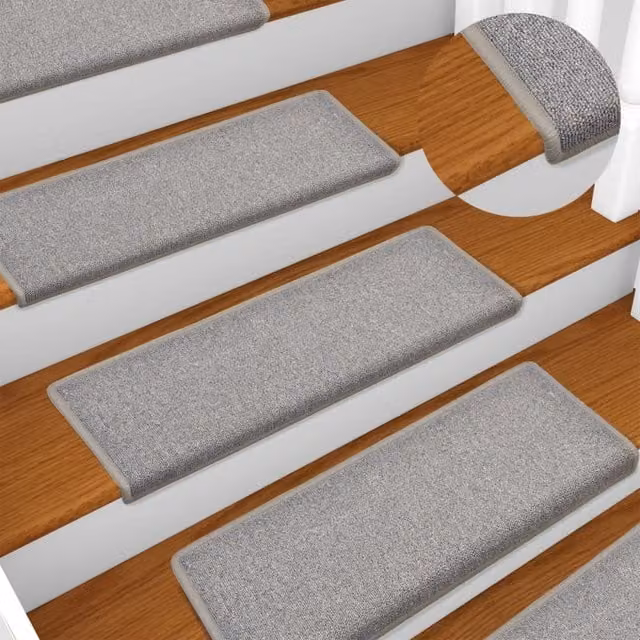 Berkfield Home Self-Adhesive Carpet Stair Treads, 15 Pieces, Light Grey, W/D/H: 65 x 21 x 4 cm – 1