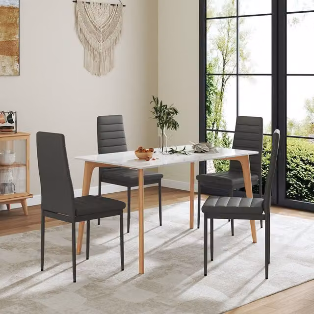 Livingandhome Set of 6 Modern Black Faux Leather Armless High-Back Dining Chairs